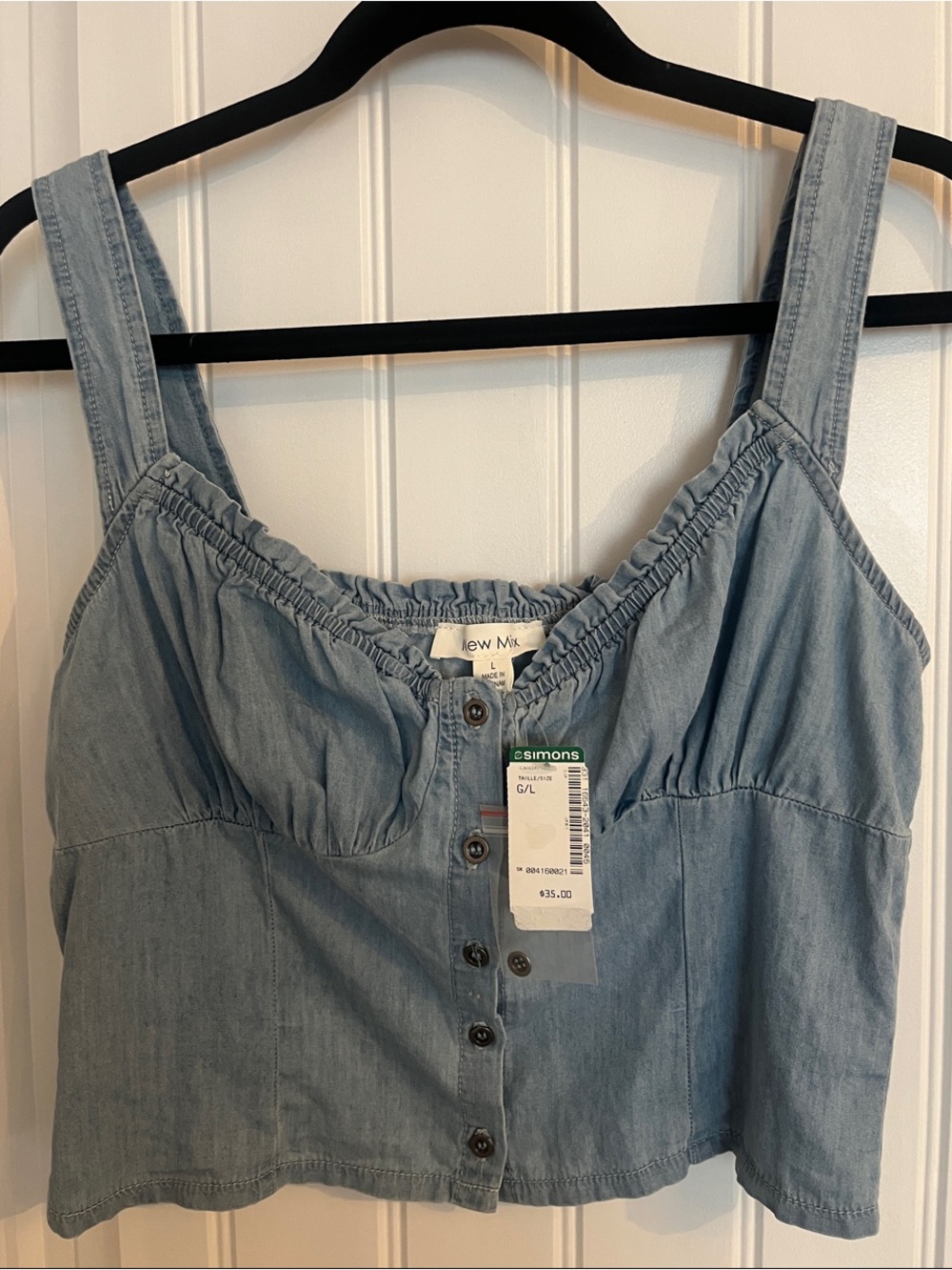 New Mix Light Blue Denim Button-Front Crop Top